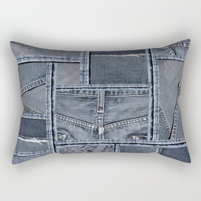 Blue Jeans Denim Patchwork Pattern Rectangular Pillow