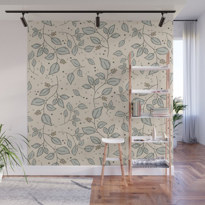 Yellow berry branches on tan background Wall Mural