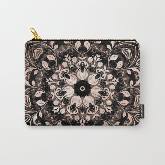 Rose Gold Floral Mandala On Black Carry-All Pouch