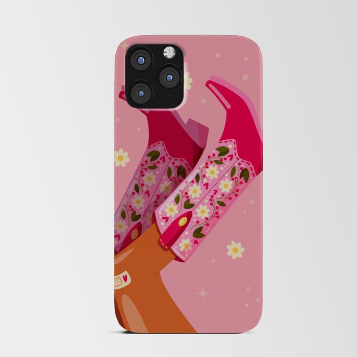 Woman legs with cowboy boots decorated with flowers. Cowgirl with cowboy boots. American western theme. Colorful vibrant vector illustration. iPhone Card Case
