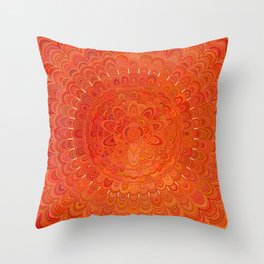 Hot Orange Flower Mandala Throw Pillow