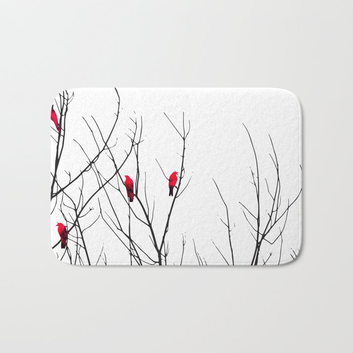 Artistic Bright Red Birds on Tree Branches Bath Mat