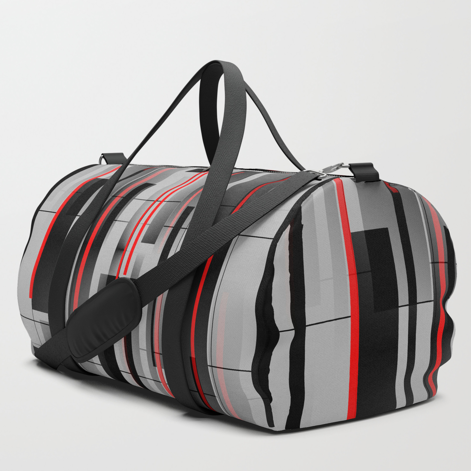Off The Grid Abstract Gray Black Red Duffle Bag By Mellowcat