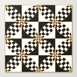 Checkered Black and White Flower Pattern Canvas Print
