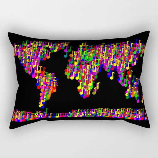 World Map Music Notes Rectangular Pillow