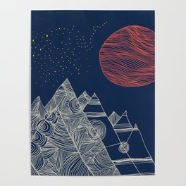 Mountains, Stars and Super Moon Poster