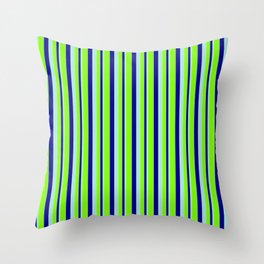 [ Thumbnail: Powder Blue, Dark Blue, and Chartreuse Colored Lines Pattern Throw Pillow ]