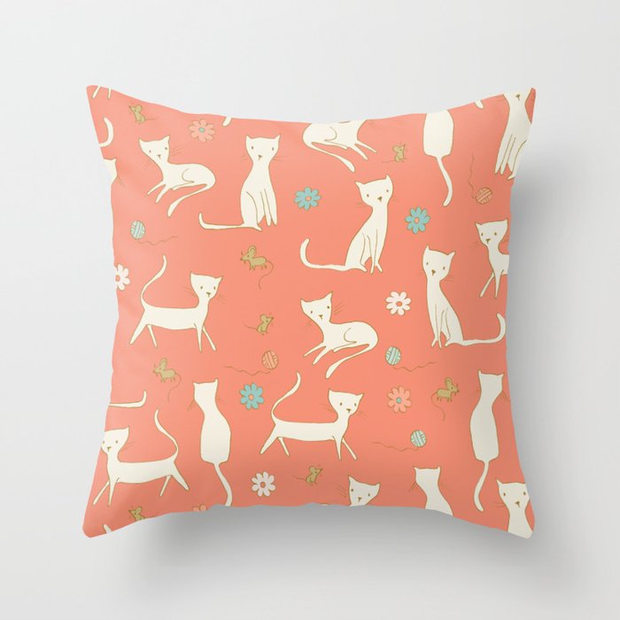 Kitties_with_Yarn_orange_S6 Throw Pillow