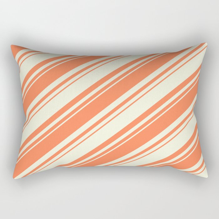 Coral and Beige Colored Lined/Striped Pattern Rectangular Pillow