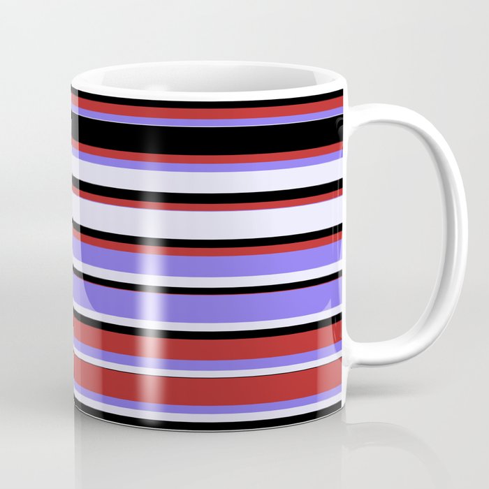 Red, Medium Slate Blue, Lavender, and Black Colored Stripes/Lines Pattern Coffee Mug
