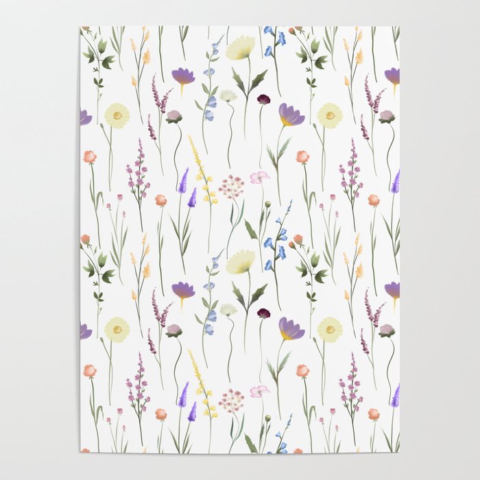 Pretty Wildflowers Floral Pattern Poster