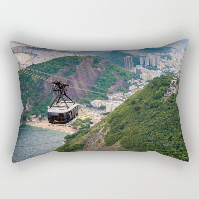 Brazil Photography - Cabel Car Going Over Sugarloaf Mountain Rectangular Pillow