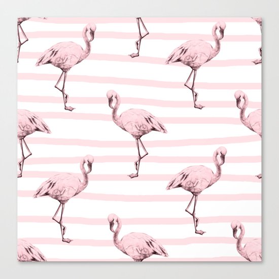Flamingos on Drawn Stripes in Pink Flamingo Canvas Print