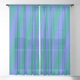 [ Thumbnail: Royal Blue and Dark Cyan Colored Pattern of Stripes Sheer Curtain ]