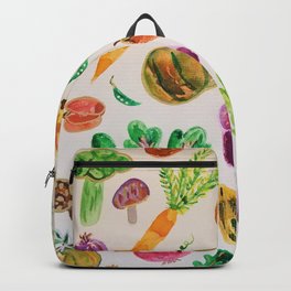 watercolor veggie market Backpack | Asparagus, Pop Art, Veggies, Pumpkin, Farmersmarket, Broccoli, Eggplant, Celery, Potato, Arugula 