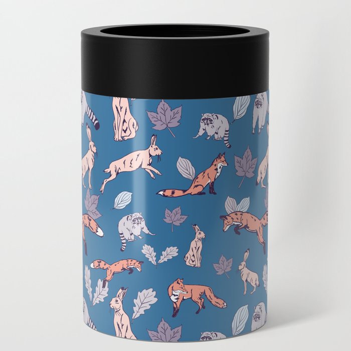 Autumn woodland creatures in Blue  Can Cooler