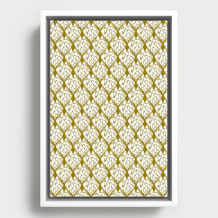 When Hearts Meet Together Pattern - White Hearts (On Yellow) Framed Canvas