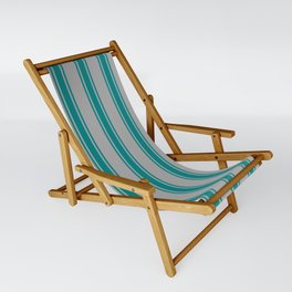 [ Thumbnail: Dark Grey & Teal Colored Striped Pattern Sling Chair ]