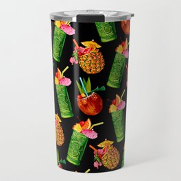 Tiki Cocktail Pattern - Black Travel Mug