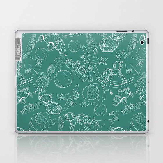 Green Blue and White Toys Outline Pattern Laptop & iPad Skin