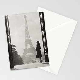 1920 Woman at the Gate, Eiffel Tower black and white photography / jazz age black & white photograph Stationery Card