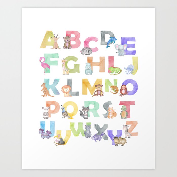Watercolor Alphabet Animals Art Print