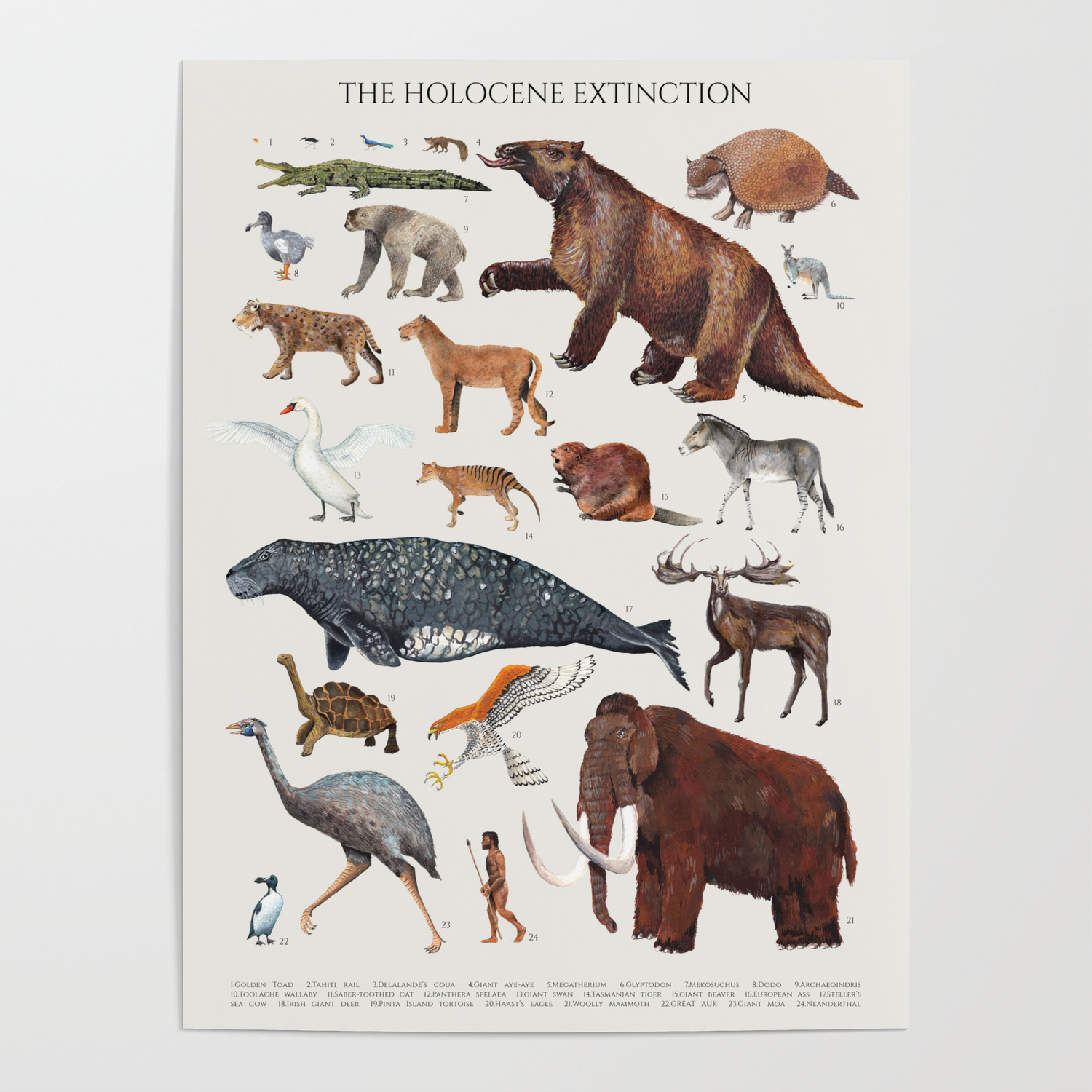 Animal chart of the Holocene extinction Poster by Malachi | Society6