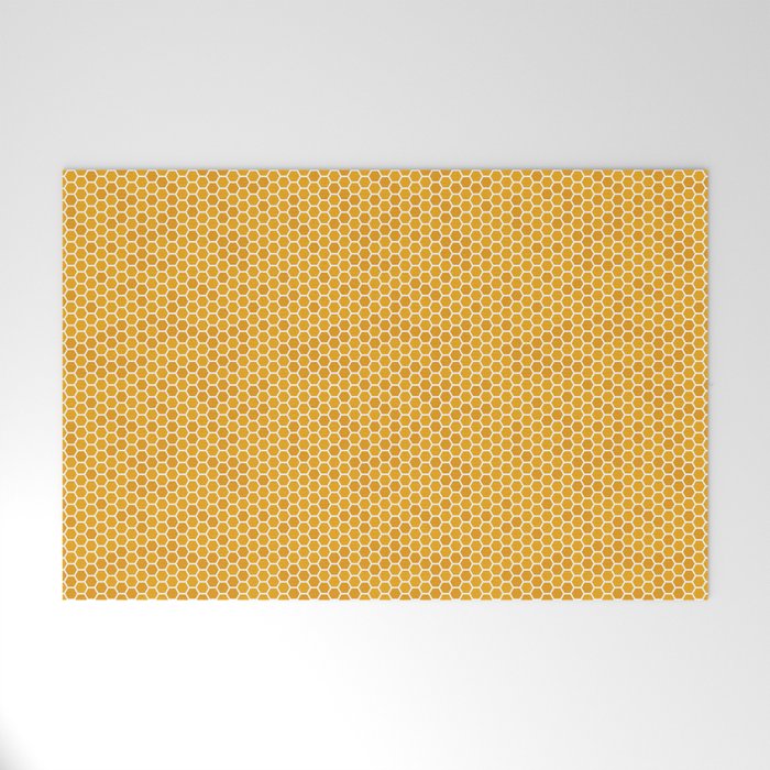 Large Orange Honeycomb Bee Hive Geometric Hexagonal Design Welcome Mat