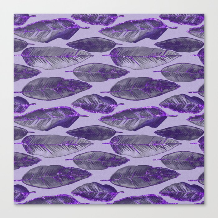 Ultraviolet Glitter Feather Pattern Canvas Print