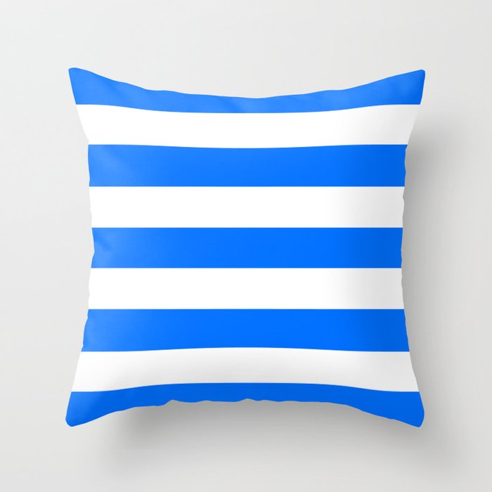Brandeis blue - solid color - white stripes pattern Throw Pillow