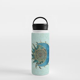Sun And Moon Universe Celestial Art Gold And Turquoise Water Bottle
