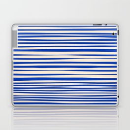 Natural Stripes Modern Minimalist Pattern in Bright Blue and Cream Laptop Skin