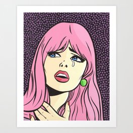Pink Bangs Sad Girl Art Print