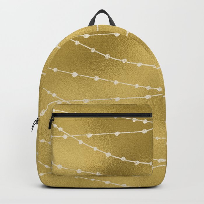 Merry christmas- white winter lights on gold pattern Backpack
