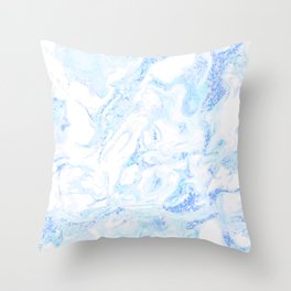 White Marble with Pastel Blue Purple Teal Glitter Throw Pillow