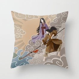 Izanagi and Izanami asian mythology shinto god and goddess creating an island Throw Pillow