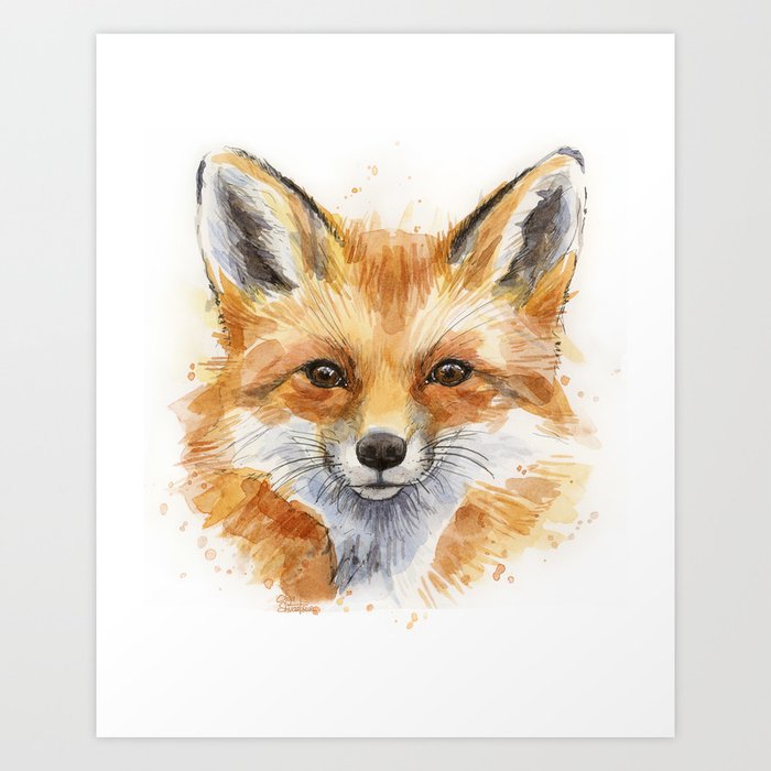Fox Watercolor Portrait Art Print