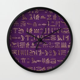 Ancient Egyptian Hieroglyphics - Purple & Gold Wall Clock