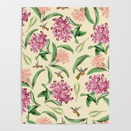 Cream Orchids Botanical Pattern Poster