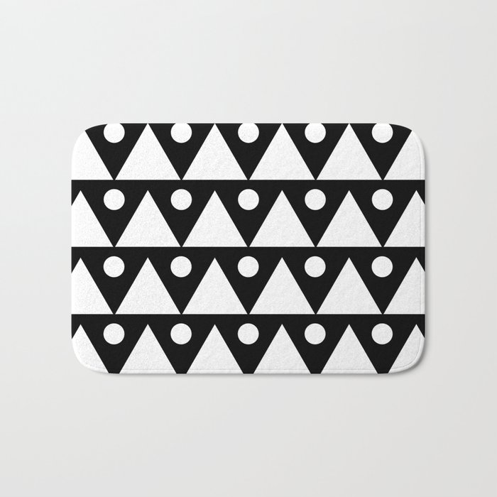 Dots & Triangles 2 - White & Black Abstract Repeat Vector Pattern Blackout Curtain Bath Mat