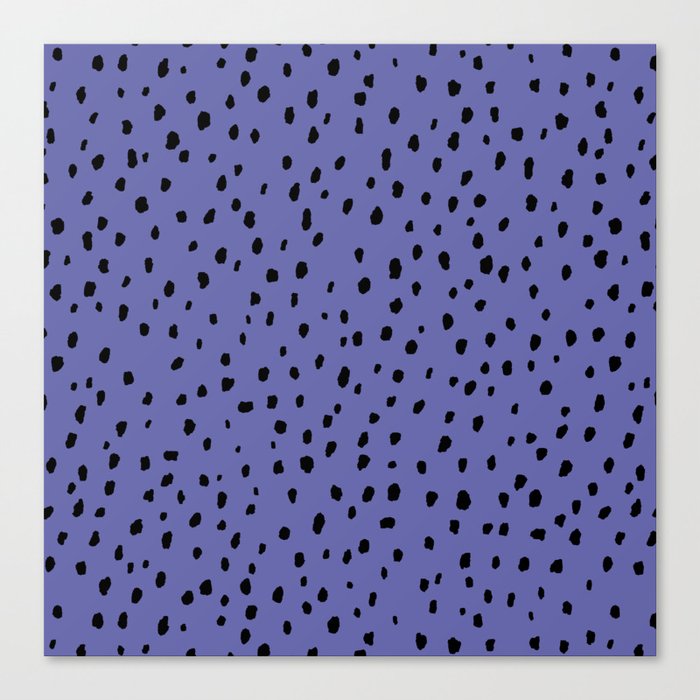 Speckle Polka Dot Dalmatian Pattern (black/very peri periwinkle) Canvas Print