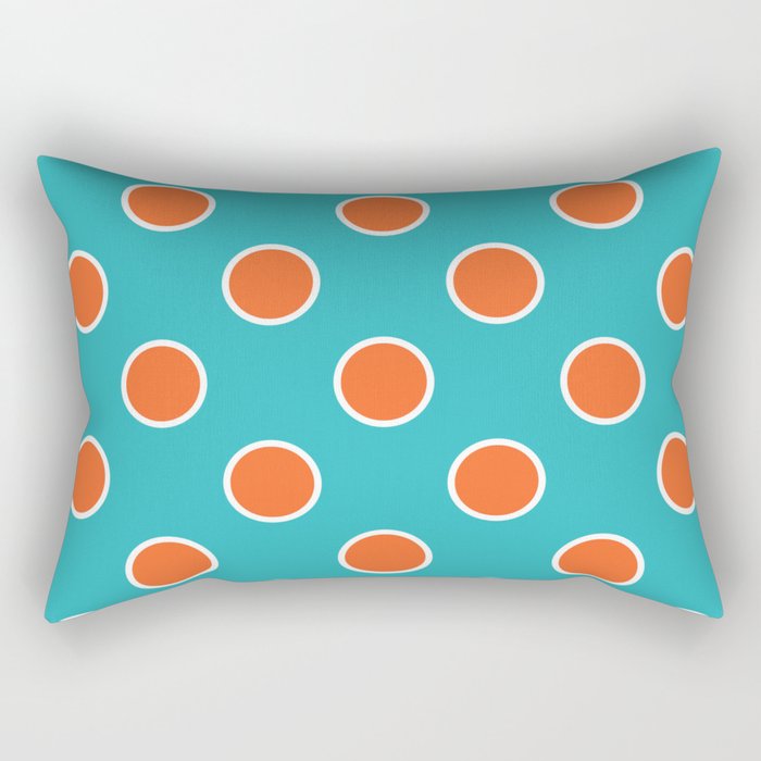 Geometric Orbital Candy Dot Circles - Citrus Orange & Peppermint Blue Rectangular Pillow