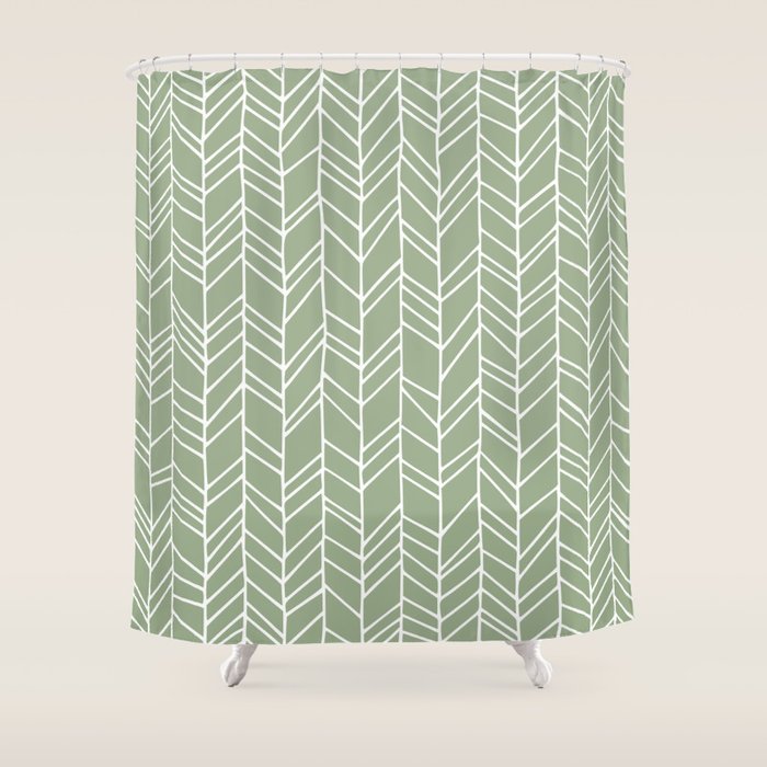 Rustic Herringbone in Sage Green Shower Curtain by Megan Morris Society6