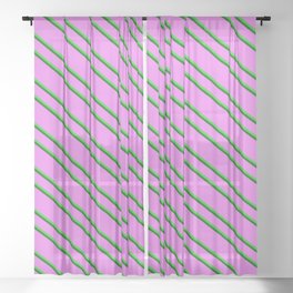[ Thumbnail: Violet, Lime Green & Dark Green Colored Pattern of Stripes Sheer Curtain ]