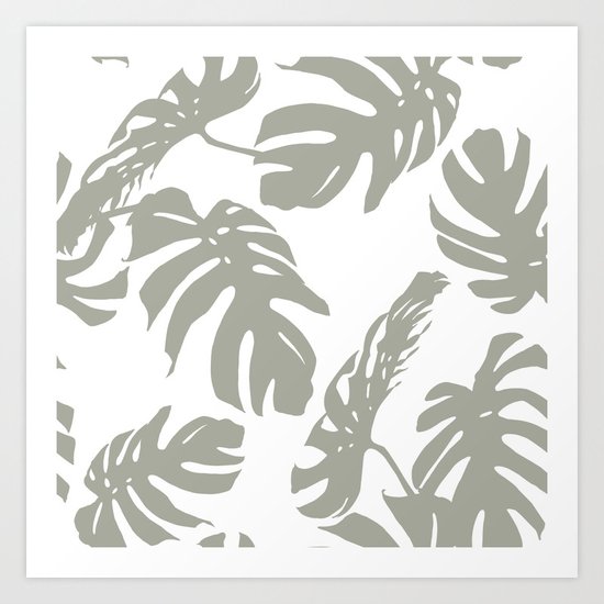 Simply Retro Gray Palm Leaves on White Art Print