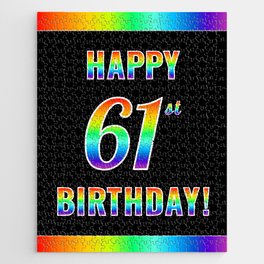 [ Thumbnail: Fun, Colorful, Rainbow Spectrum “HAPPY 61st BIRTHDAY!” Jigsaw Puzzle ]