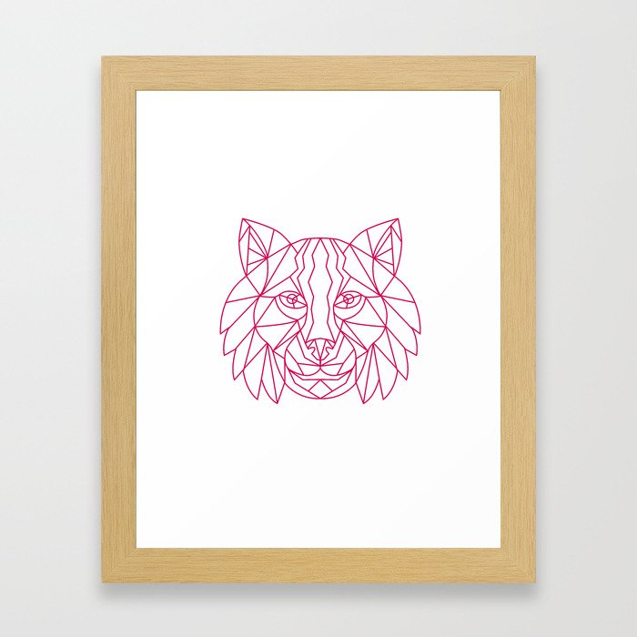 Lynx Bobcat Head Mono Line Framed Art Print