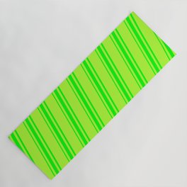 [ Thumbnail: Light Green and Lime Colored Striped Pattern Yoga Mat ]