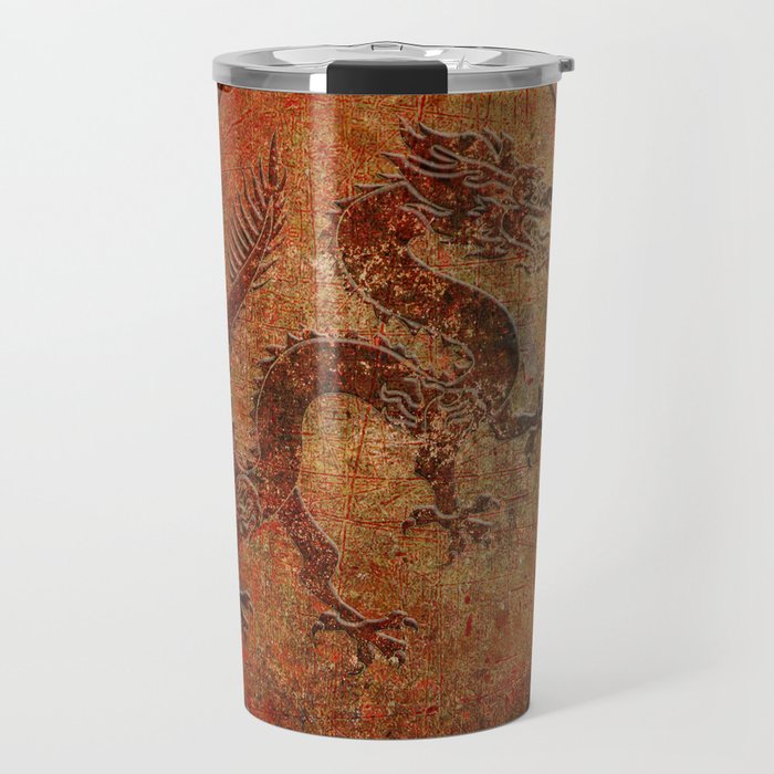 Distressed Chinese Dragon In Octagon Frame Travel Mug