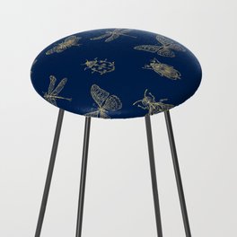 Golden Insects pattern on the blue background Counter Stool